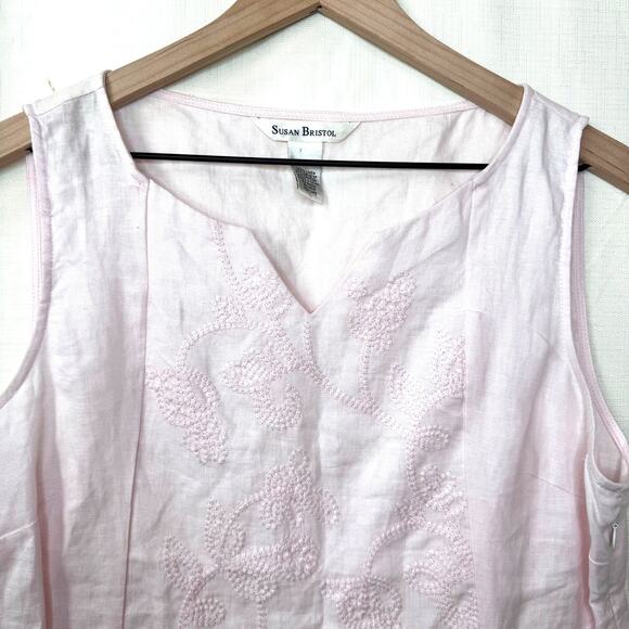 SUSAN BRISTOL 100% Linen Top Size M Embroidered Summer Beach Lagenlook Coastal - Picture 2 of 8